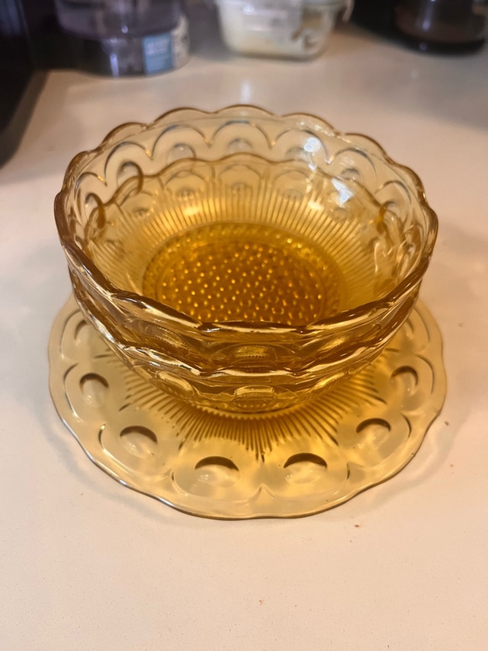 1960’s Bartlett Collins Amber Glass Dessert Bowls with Matching Saucer